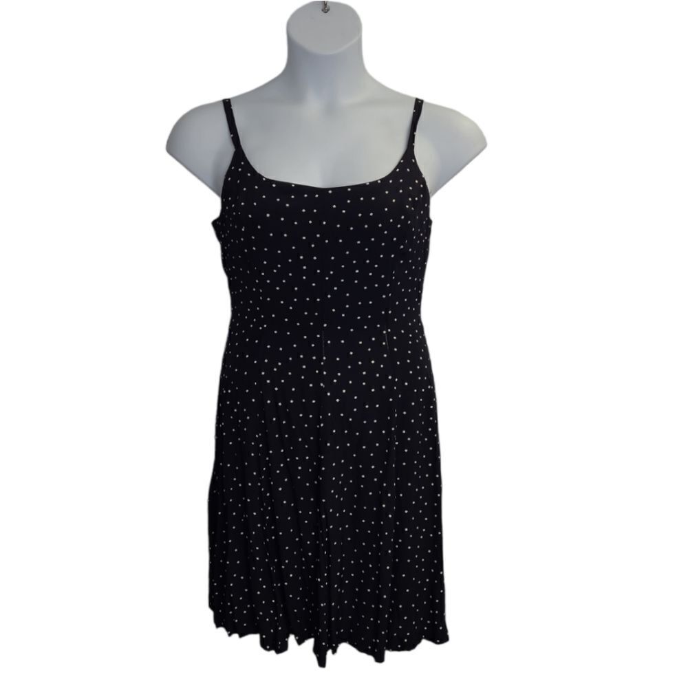 VINTAGE 90s black and white polka dot spaghetti strap bias cut sun dress S